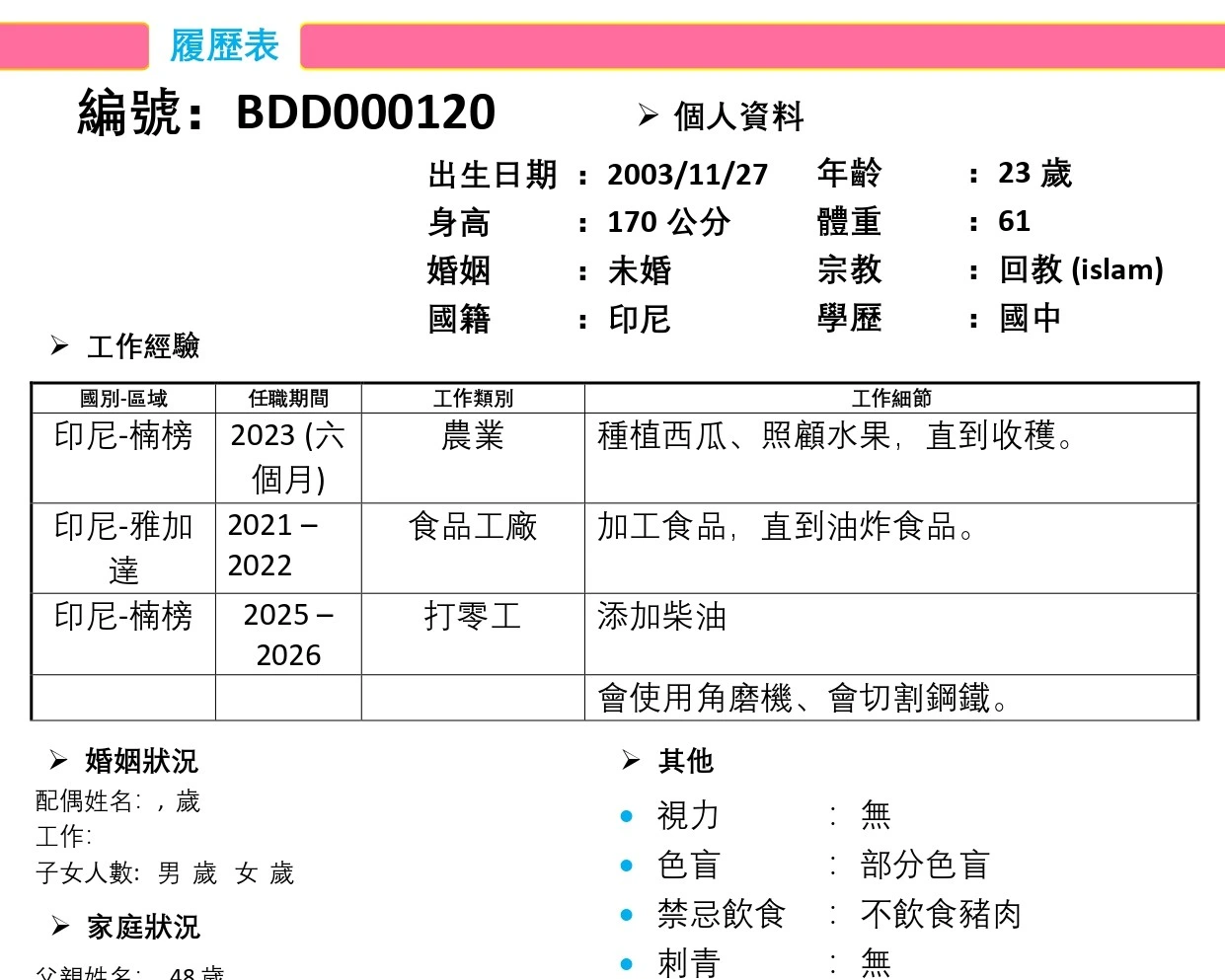 【印尼-國外-男生】農業/食品工廠